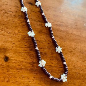 Boho Happy Daisy Necklace - Soft Purple + Pearl